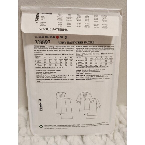 Vogue V8897 Sewing Pattern | Very Easy Loose Fit Pullover Dress - Picture 10 of 10